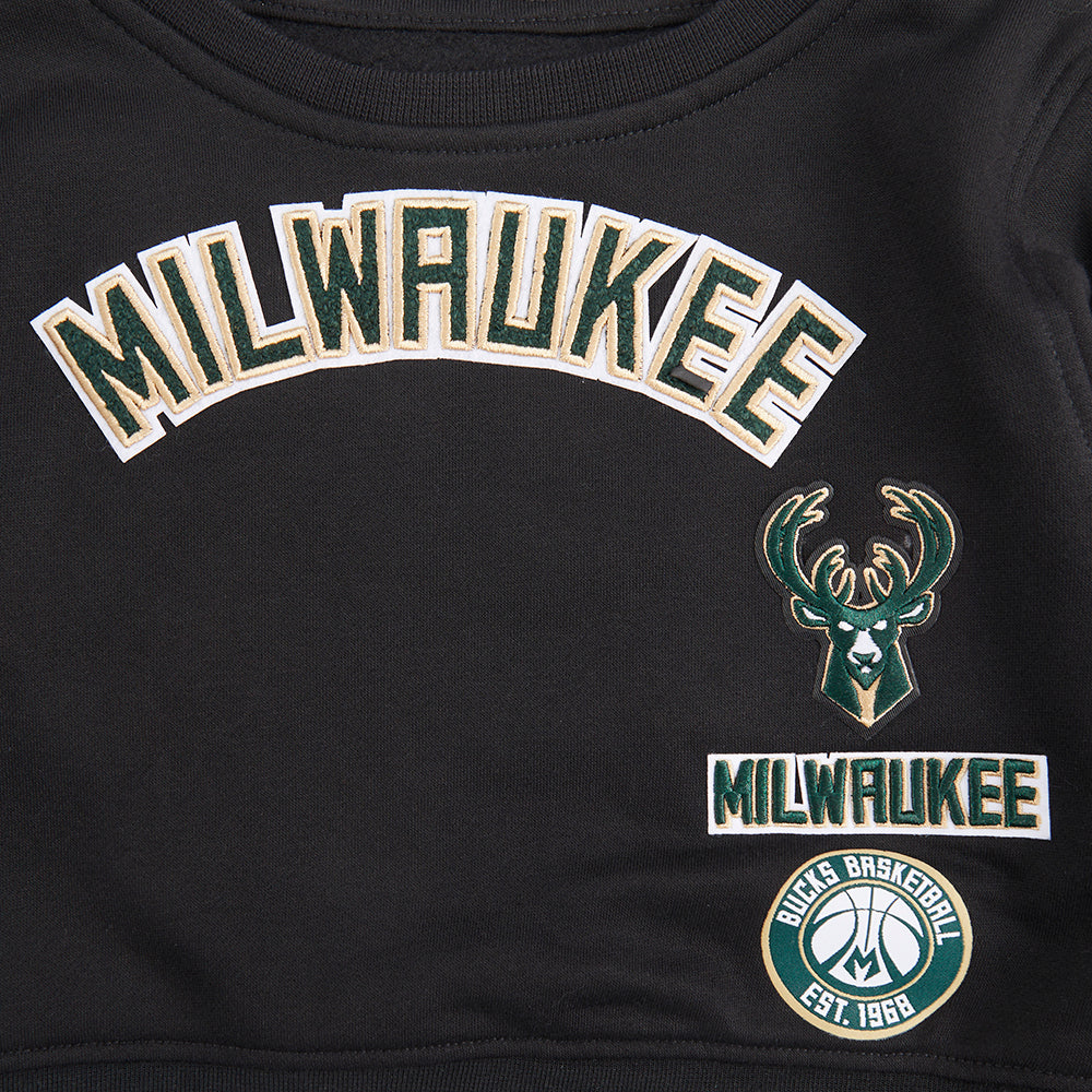 NBA MILWAUKEE BUCKS RETRO CLASSIC TODDLER GIRLS RIB FLEECE CREWNECK (BLACK) - Image 3
