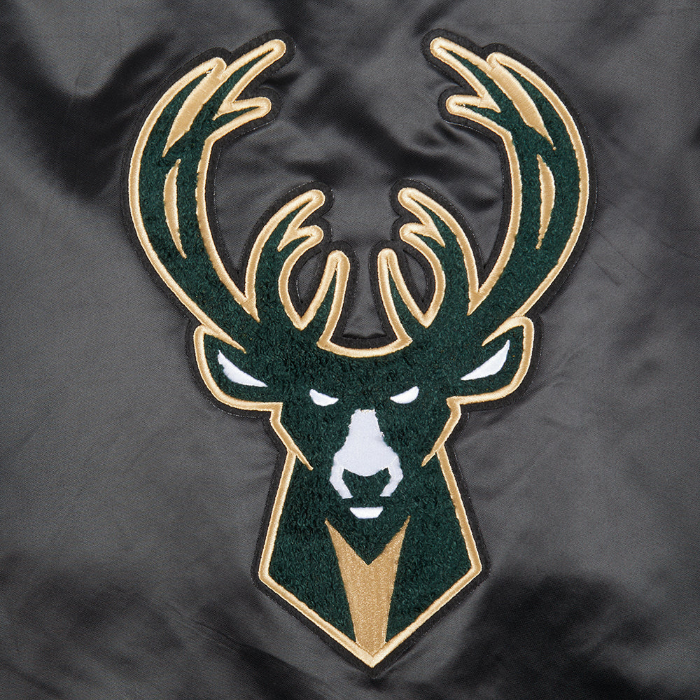 NBA MILWAUKEE BUCKS RETRO CLASSIC WOMEN'S RIB SATIN JACKET (BLACK) - Image 10