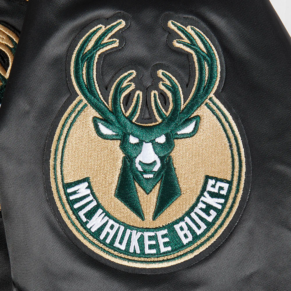 NBA MILWAUKEE BUCKS RETRO CLASSIC WOMEN'S RIB SATIN JACKET (BLACK) - Image 7