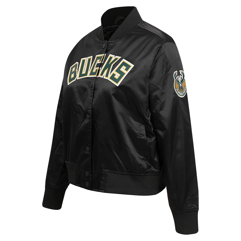 NBA MILWAUKEE BUCKS CLASSIC WOMEN'S SATIN JACKET (BLACK) - Image 2