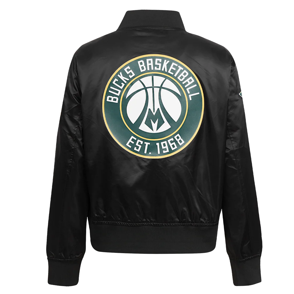 NBA MILWAUKEE BUCKS CLASSIC WOMEN'S SATIN JACKET (BLACK) - Image 3