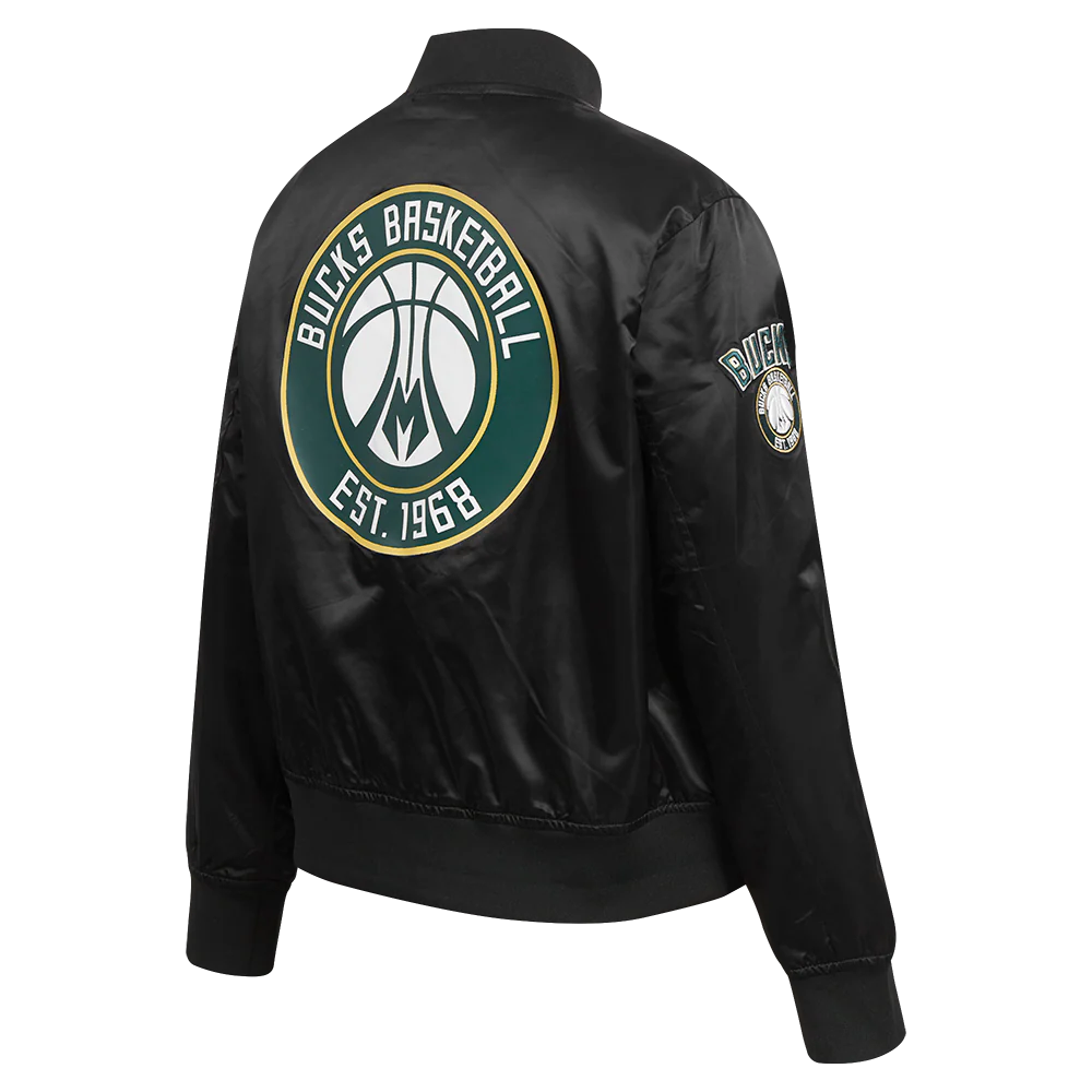 NBA MILWAUKEE BUCKS CLASSIC WOMEN'S SATIN JACKET (BLACK) - Image 4