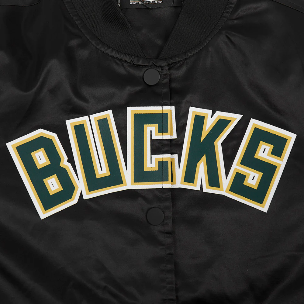NBA MILWAUKEE BUCKS CLASSIC WOMEN'S SATIN JACKET (BLACK) - Image 5