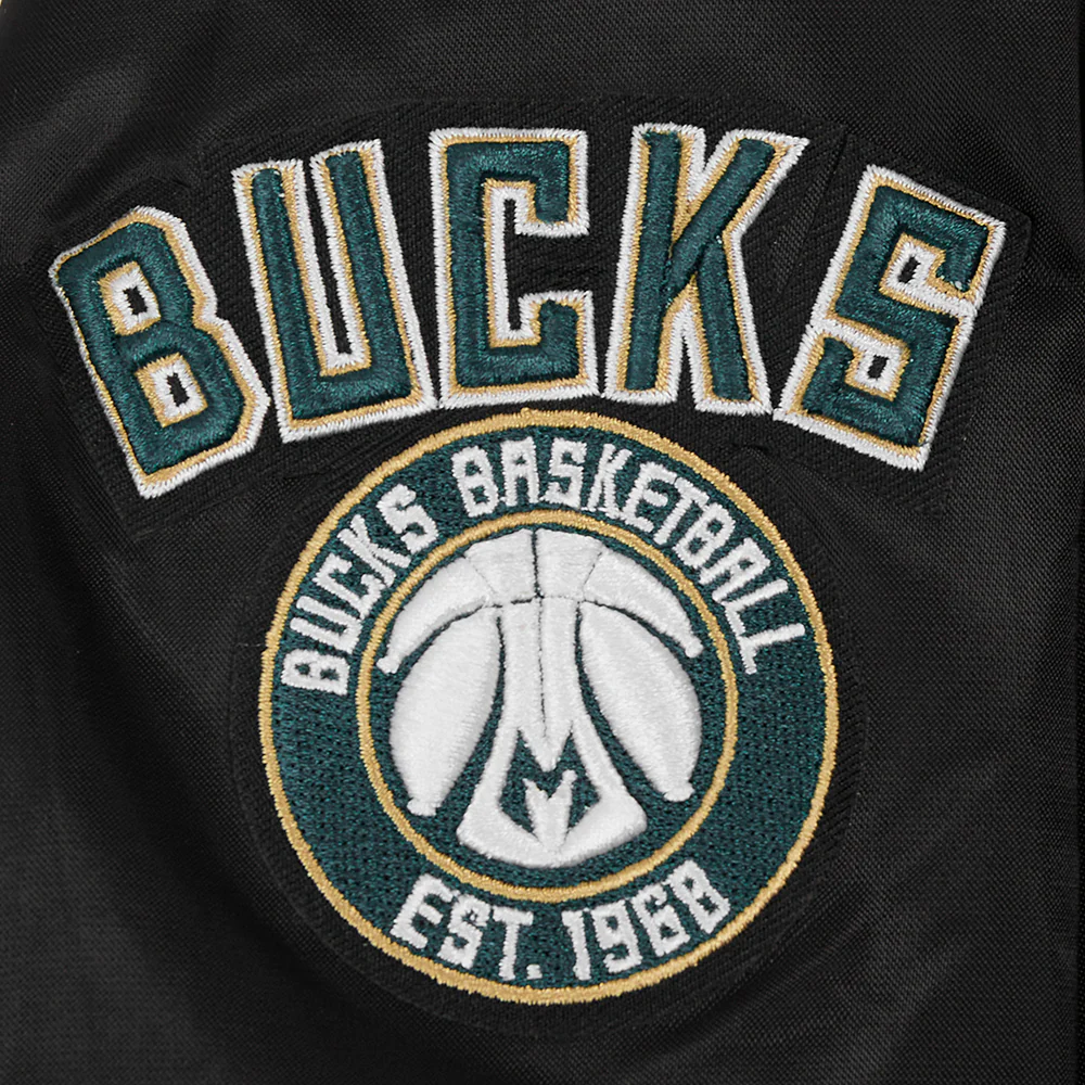 NBA MILWAUKEE BUCKS CLASSIC WOMEN'S SATIN JACKET (BLACK) - Image 6
