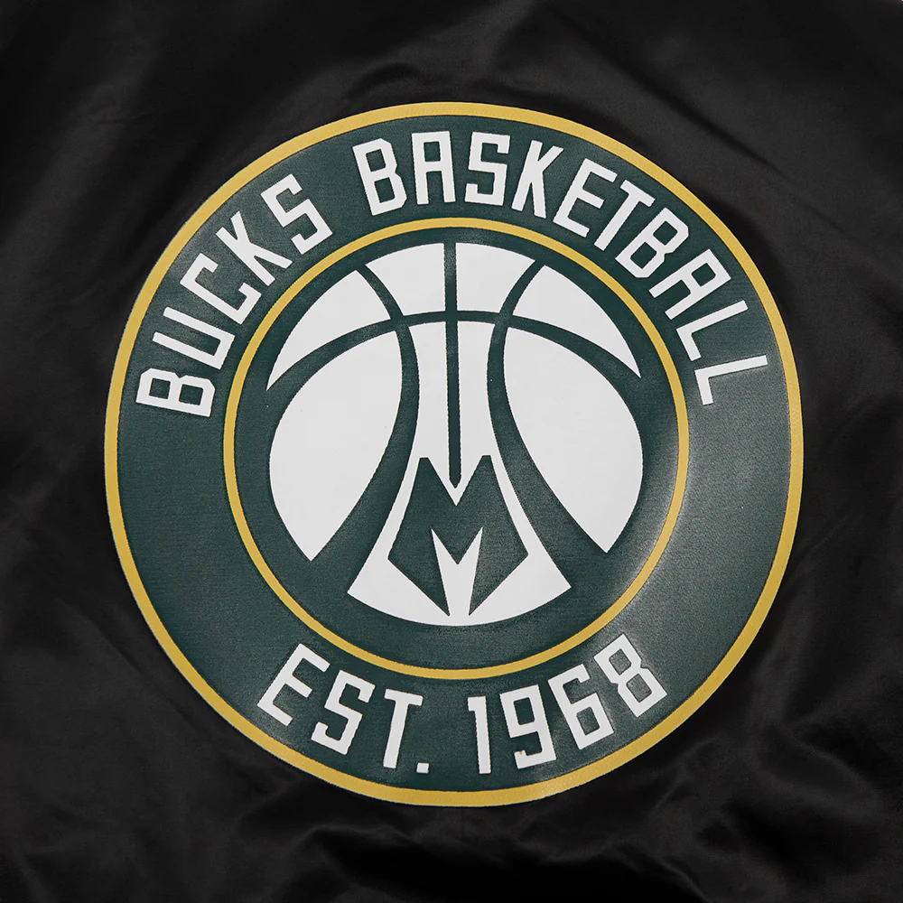 NBA MILWAUKEE BUCKS CLASSIC WOMEN'S SATIN JACKET (BLACK) - Image 8