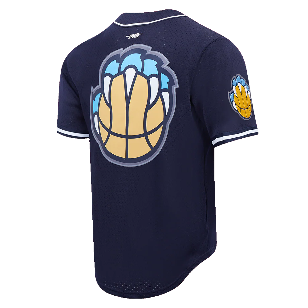 NBA MEMPHIS GRIZZLIES SCRIPT TAIL MEN'S MESH BUTTON DOWN SHIRT (MIDNIGHT NAVY) - Image 3