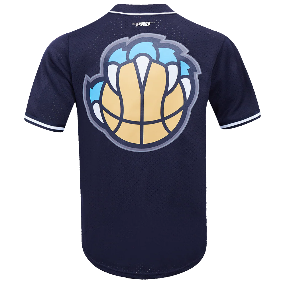NBA MEMPHIS GRIZZLIES SCRIPT TAIL MEN'S MESH BUTTON DOWN SHIRT (MIDNIGHT NAVY) - Image 4
