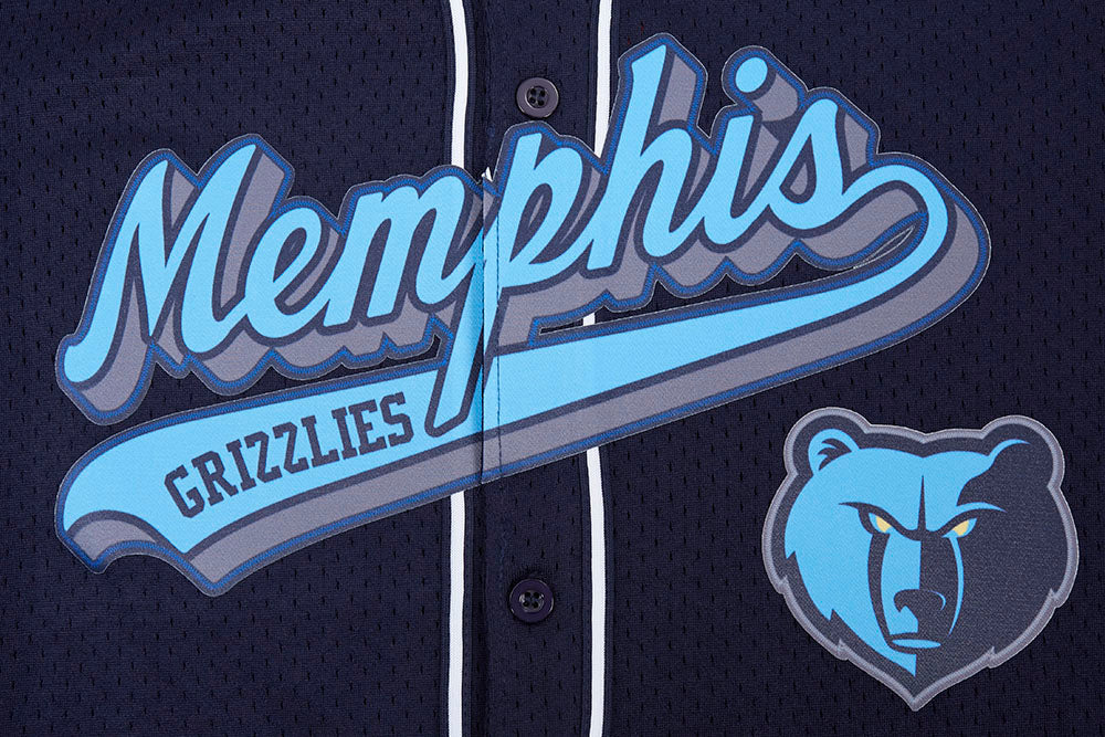 NBA MEMPHIS GRIZZLIES SCRIPT TAIL MEN'S MESH BUTTON DOWN SHIRT (MIDNIGHT NAVY) - Image 5