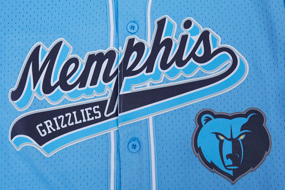 NBA MEMPHIS GRIZZLIES SCRIPT TAIL MEN'S MESH BUTTON DOWN SHIRT (UNIVERSITY BLUE) - Image 5