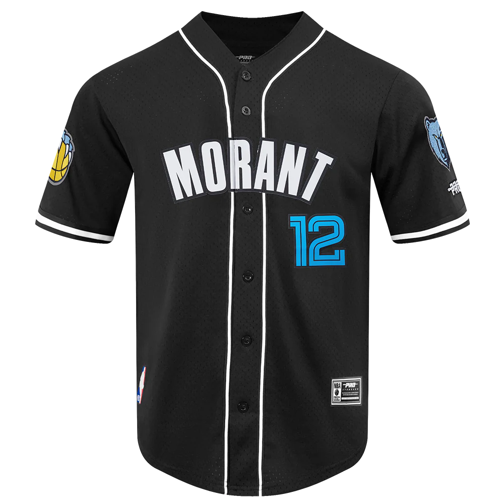 NBA MEMPHIS GRIZZLIES JA MORANT #12 CLASSIC MESH PNN MEN'S MESH BUTTON DOWN SHIRT (BLACK) - Image 3