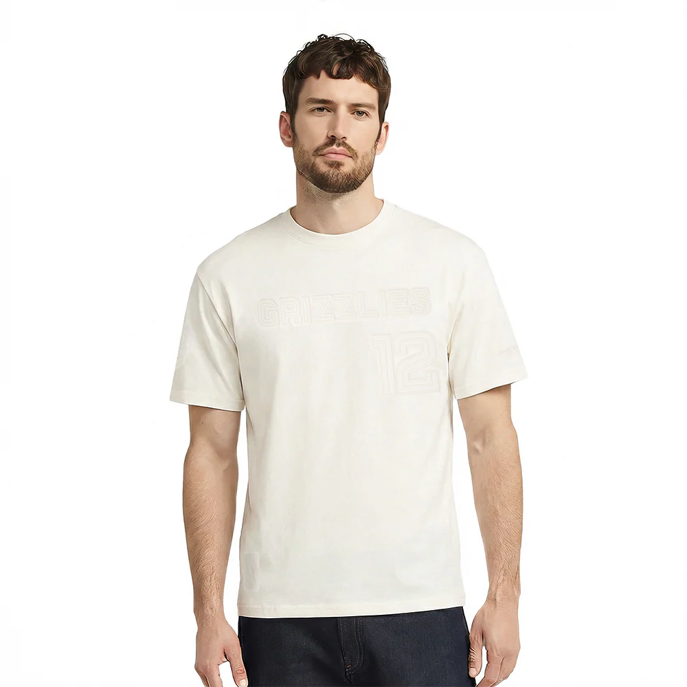 NBA MEMPHIS GRIZZLIES JA MORANT #12 NEUTRAL PNN MEN'S CJ DROP SHOULDER TEE (EGGSHELL)
