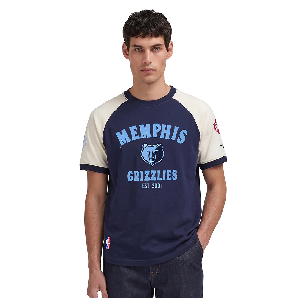 NBA MEMPHIS GRIZZLIES FIRST TEAM MEN'S RAGLAN TEE (EGGSHELL/ MIDNIGHT NAVY)