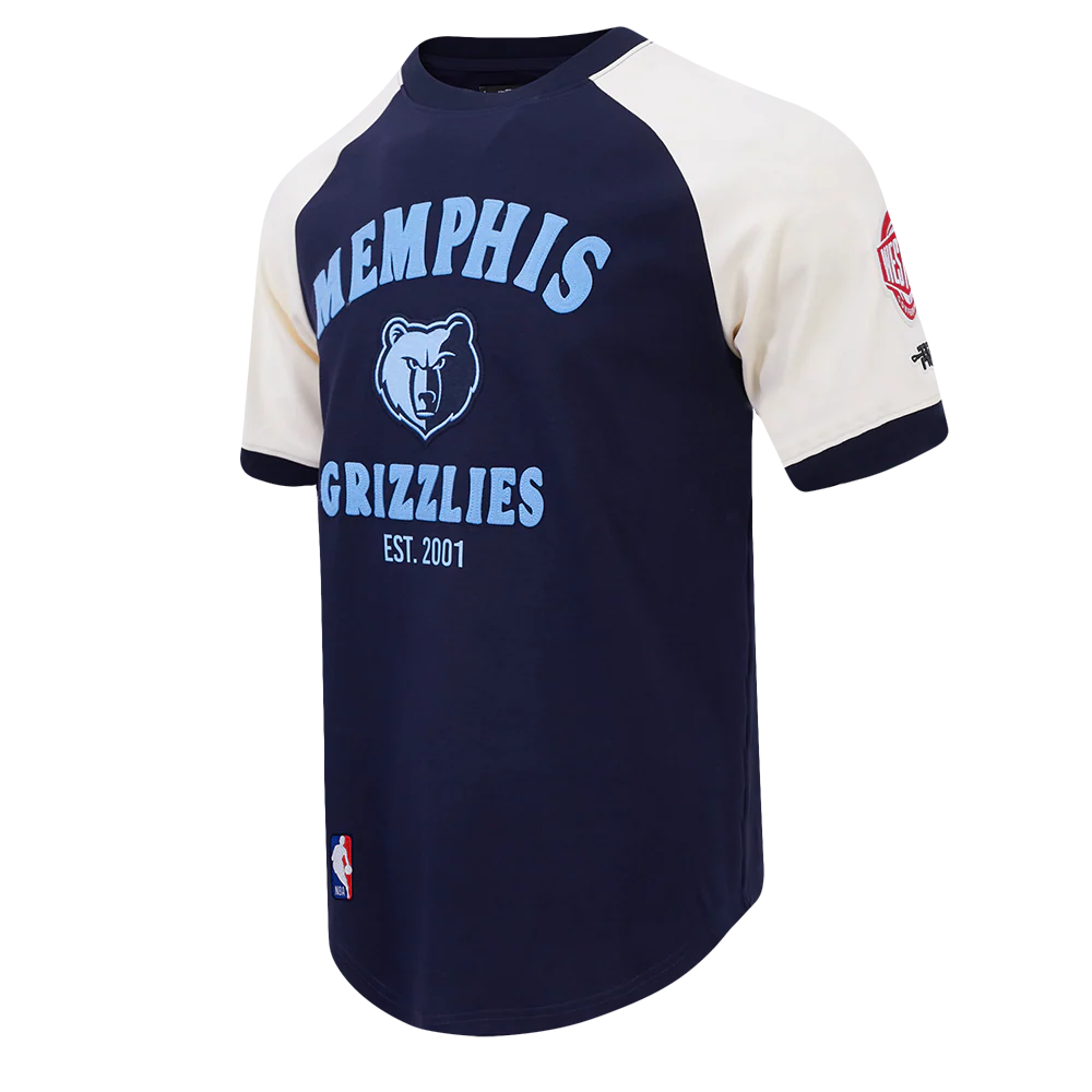 NBA MEMPHIS GRIZZLIES FIRST TEAM MEN'S RAGLAN TEE (EGGSHELL/ MIDNIGHT NAVY) - Image 3