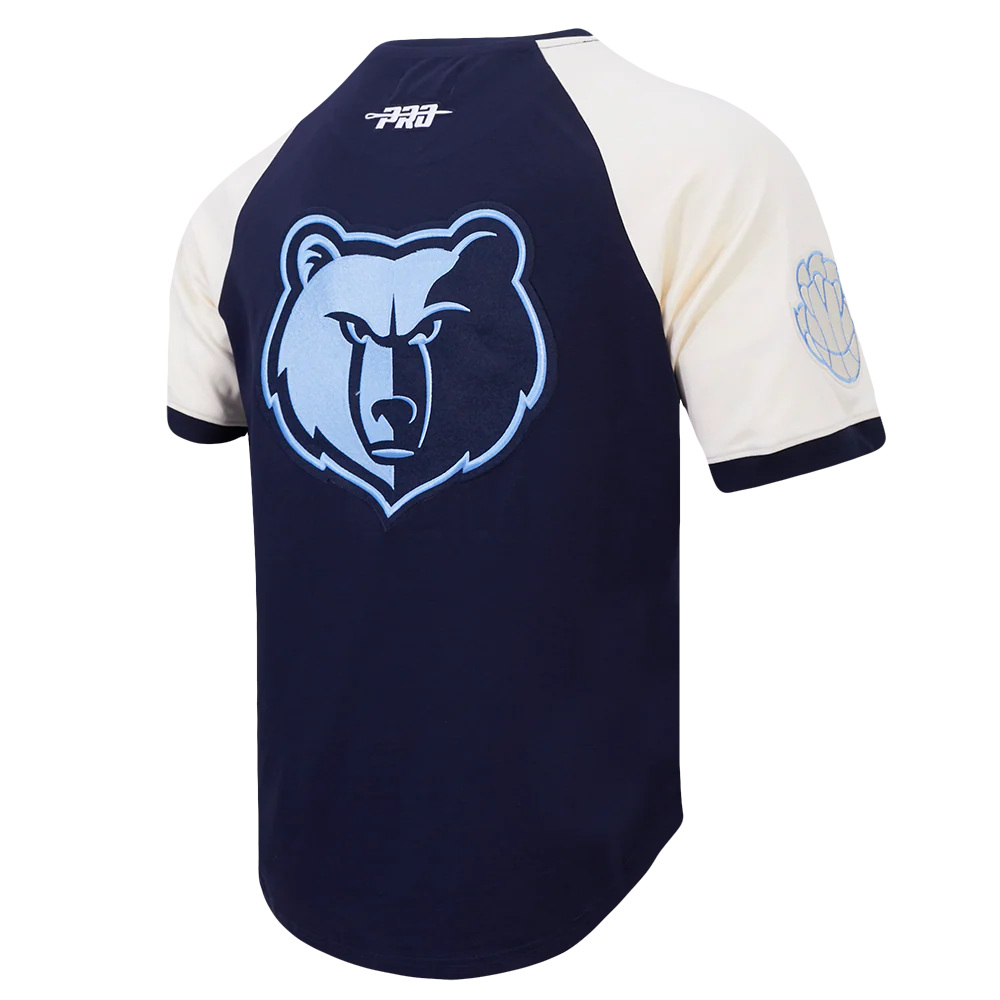 NBA MEMPHIS GRIZZLIES FIRST TEAM MEN'S RAGLAN TEE (EGGSHELL/ MIDNIGHT NAVY) - Image 4