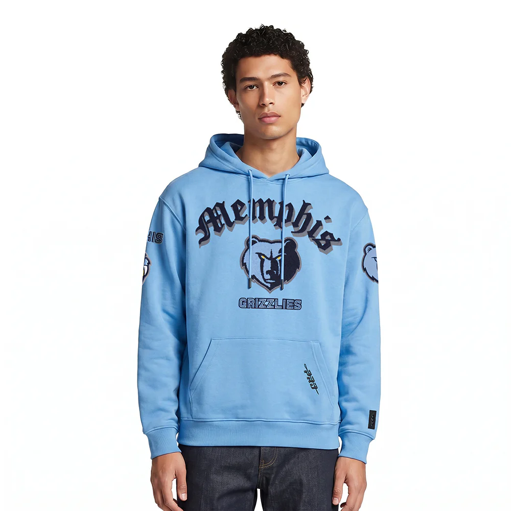 NBA MEMPHIS GRIZZLIES OLD ENGLISH MEN'S PULLOVER HOODIE (UNIVERSITY BLUE)