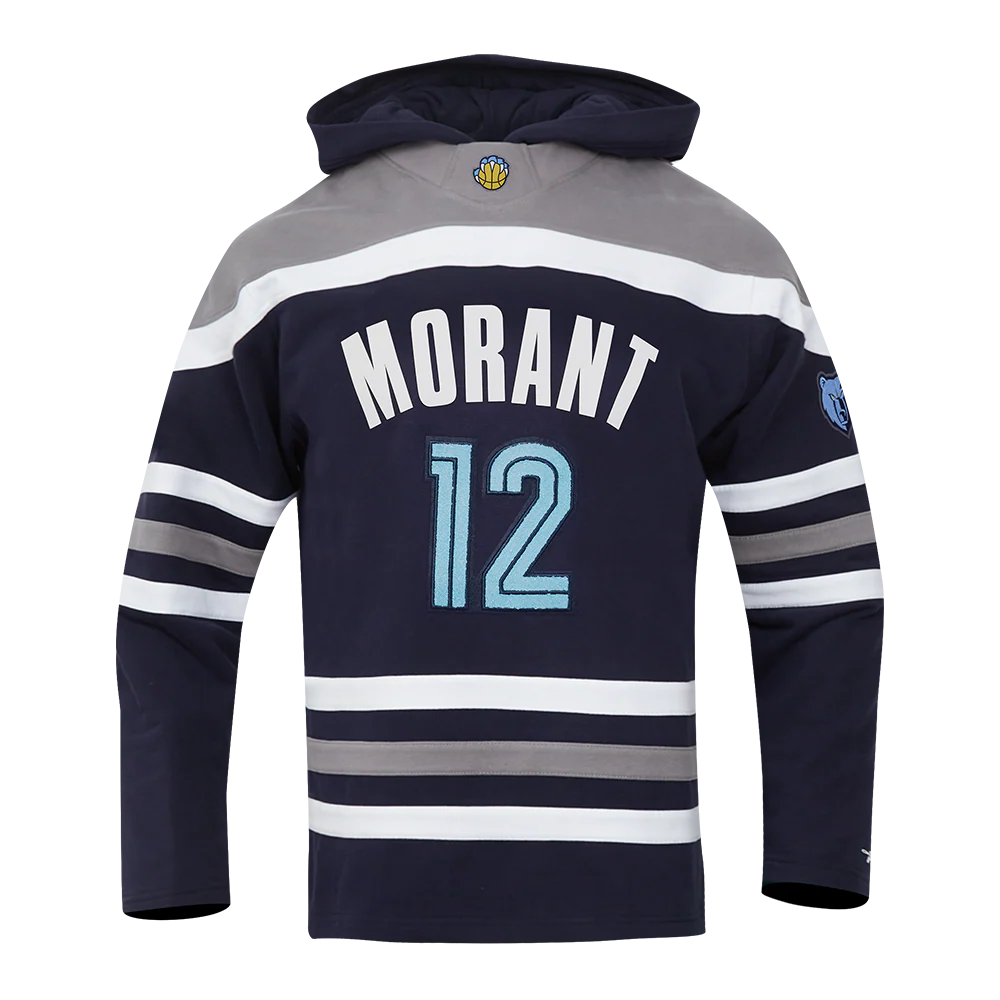 NBA MEMPHIS GRIZZLIES JA MORANT #12 CLASSIC MEN'S FLC CB PO HOODIE (MIDNIGHT NAVY/GREY/WHITE)