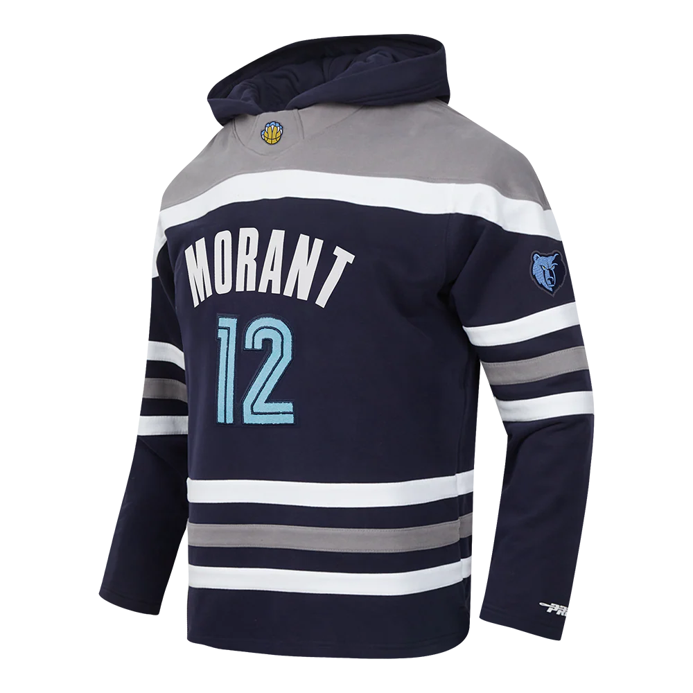 NBA MEMPHIS GRIZZLIES JA MORANT #12 CLASSIC MEN'S FLC CB PO HOODIE (MIDNIGHT NAVY/GREY/WHITE) - Image 2