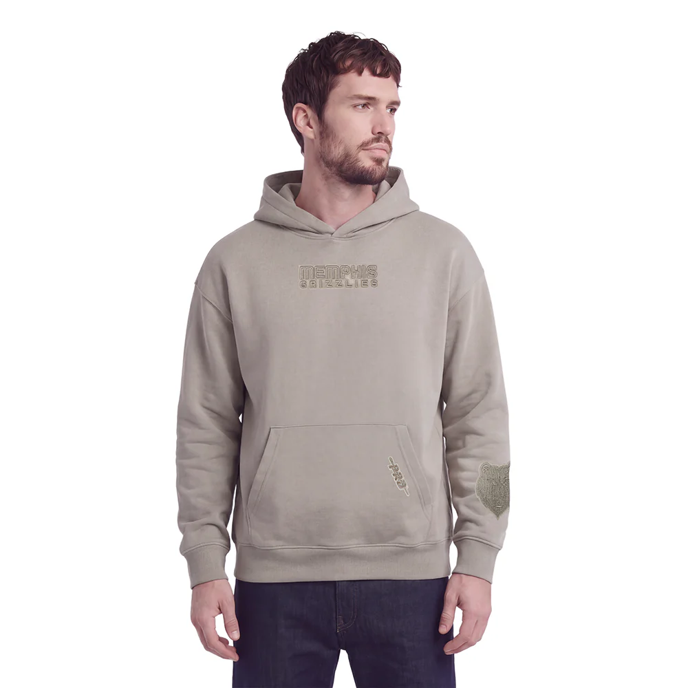 NBA MEMPHIS GRIZZLIES WINGSPAN MEN'S DROP SHOULDER FLEECE PULLOVER HOODIE (TAUPE) - Image 2