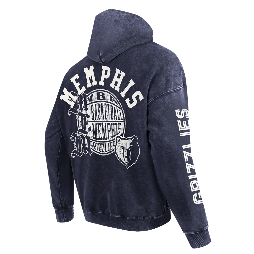 NBA MEMPHIS GRIZZLIES STREET TEAM MEN'S ENZYME WASH DS FT PO HOODIE (WASHED MIDNIGHT NAVY) - Image 4