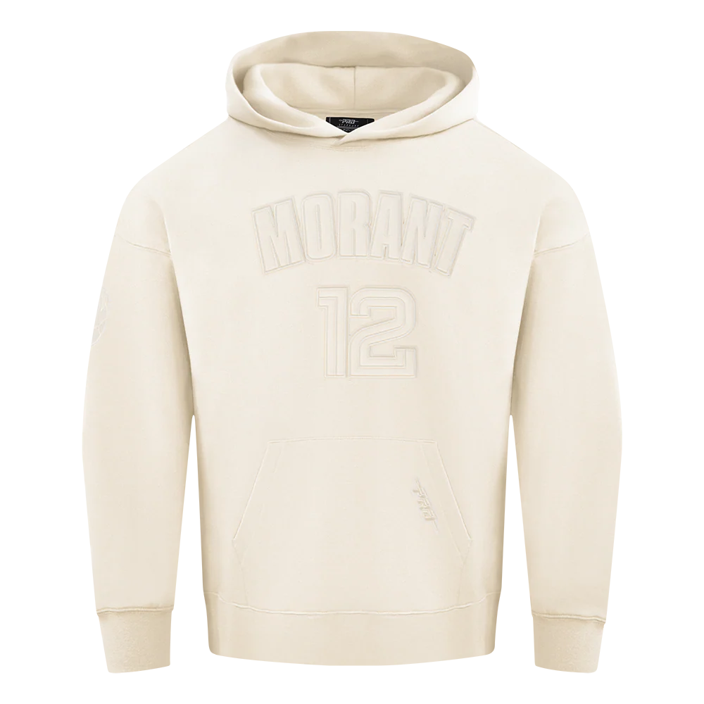 NBA MEMPHIS GRIZZLIES JA MORANT #12 NEUTRAL PNN MEN'S DROP SHOULDER FLC PO HOODIE (EGGSHELL)