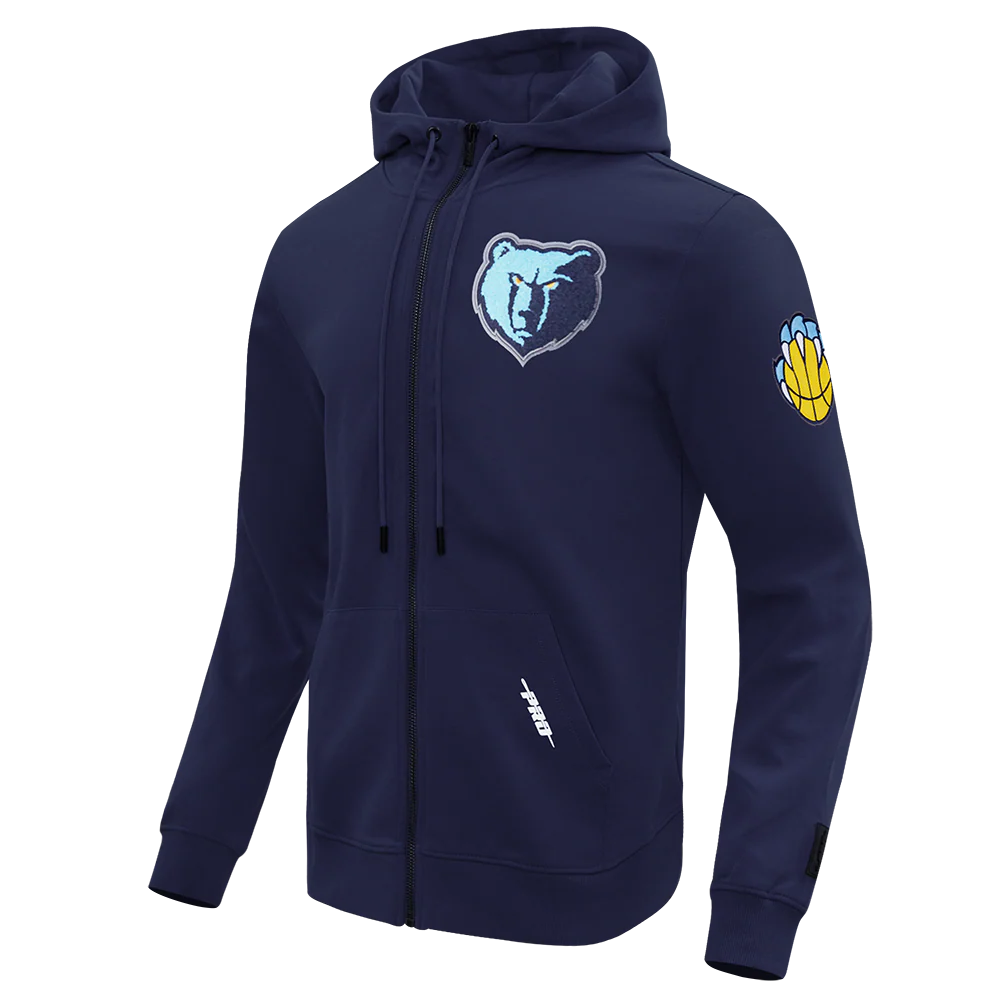NBA MEMPHIS GRIZZLIES CLASSIC CHENILLE MEN'S FULL ZIP DOUBLE KNIT PULLOVER HOODIE (MIDNIGHT NAVY) - Image 2