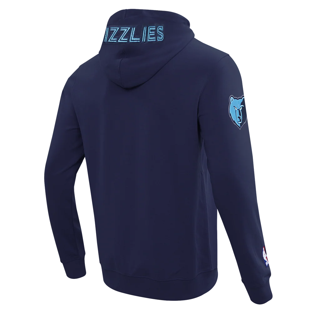 NBA MEMPHIS GRIZZLIES CLASSIC CHENILLE MEN'S FULL ZIP DOUBLE KNIT PULLOVER HOODIE (MIDNIGHT NAVY) - Image 4