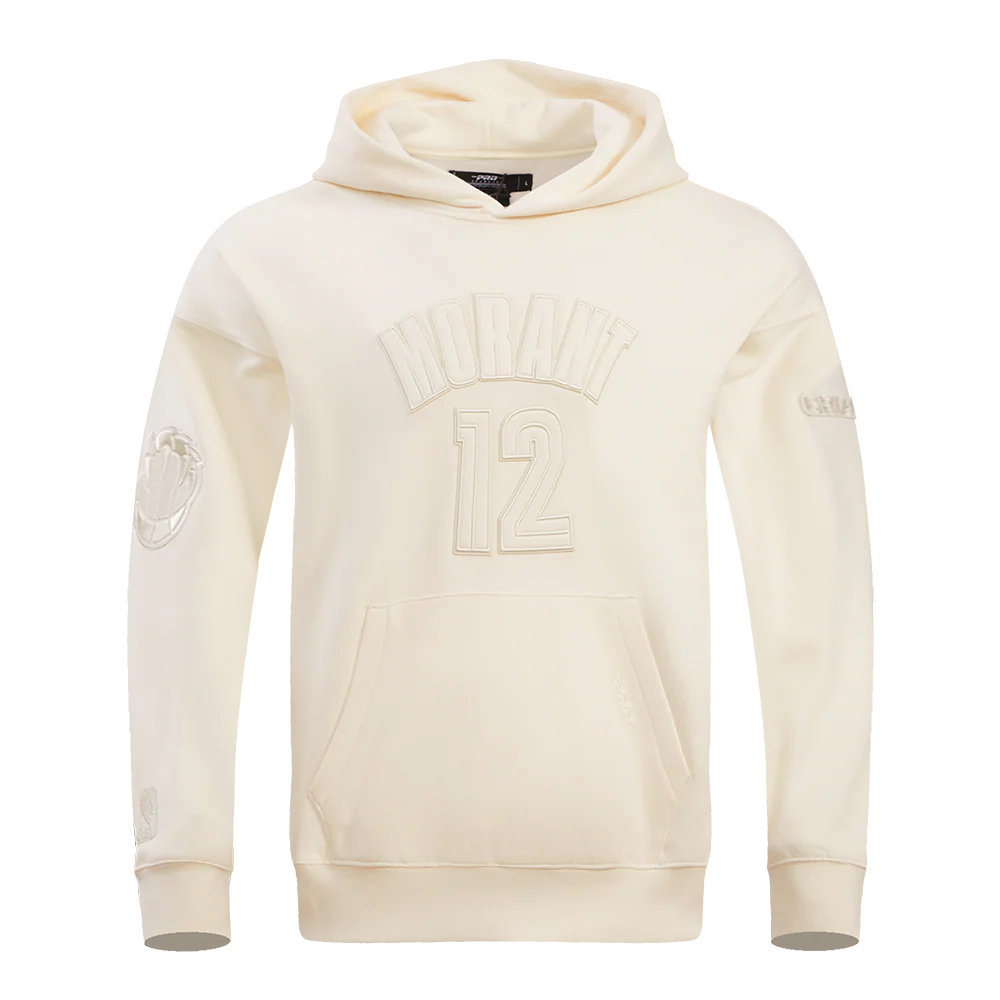NBA MEMPHIS GRIZZLIES JA MORANT #12 NEUTRAL MEN'S DROP SHOULDER FLC PO (EGGSHELL)