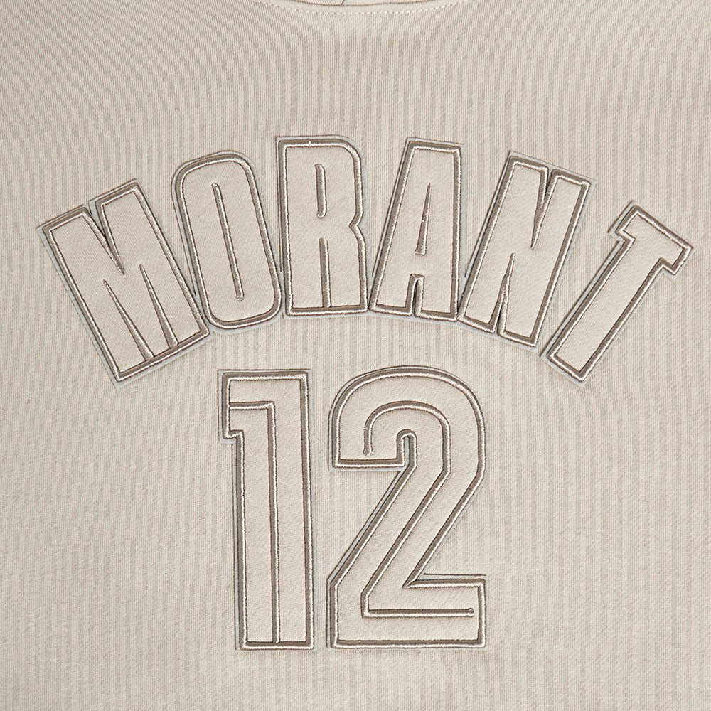 NBA MEMPHIS GRIZZLIES JA MORANT #12 NEUTRAL MEN'S DROP SHOULDER FLEECE PULLOVER HOODIE (TAUPE) - Image 5
