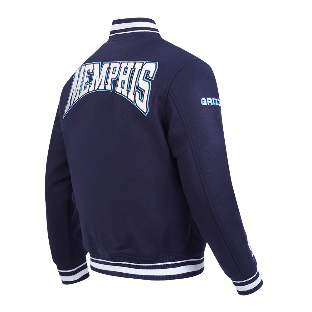 NBA MEMPHIS GRIZZLIES CREST EMBLEM MEN'S RIB WOOL VARSITY JACKET (MIDNIGHT NAVY) - Image 4