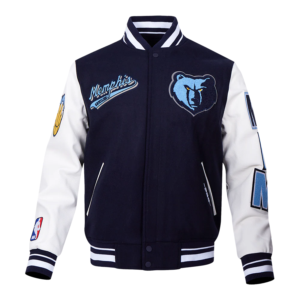 NBA MEMPHIS GRIZZLIES SCRIPT TAIL MEN'S RIB WOOL VARSITY JACKET (MIDNIGHT NAVY/WHITE)