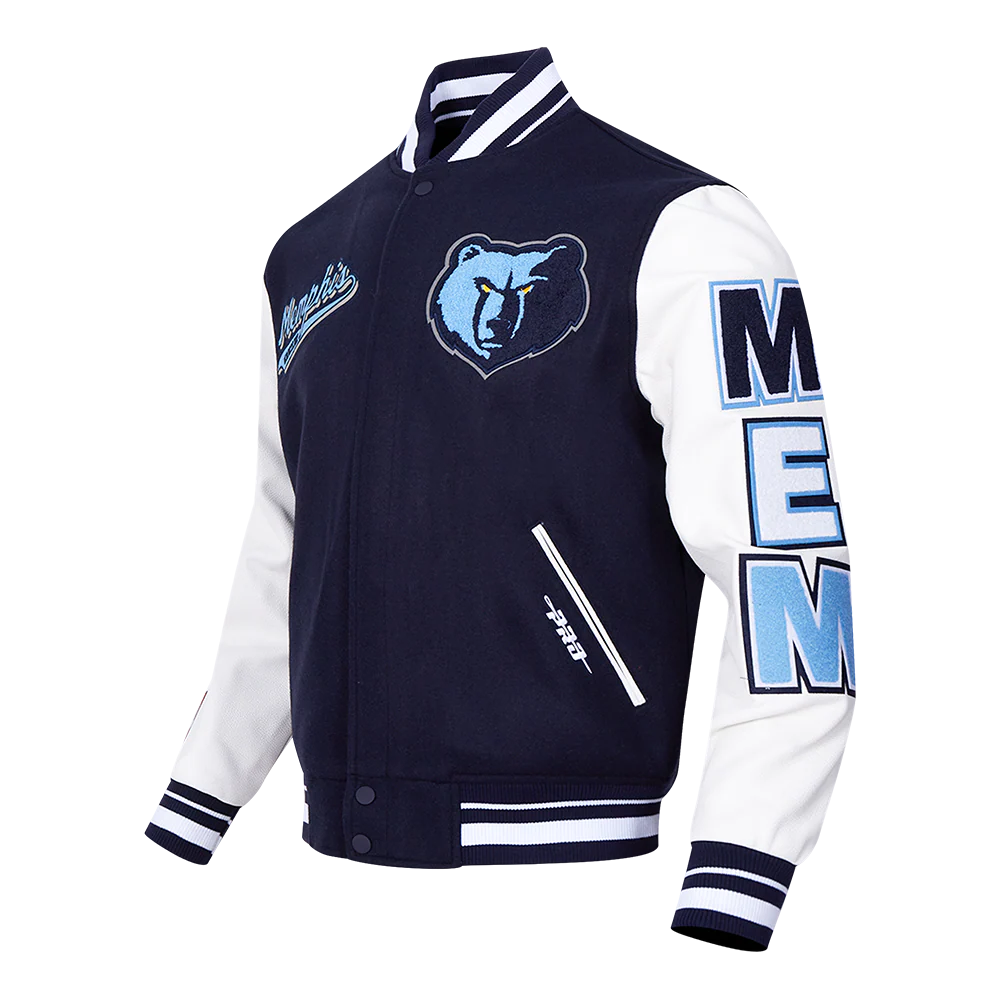 NBA MEMPHIS GRIZZLIES SCRIPT TAIL MEN'S RIB WOOL VARSITY JACKET (MIDNIGHT NAVY/WHITE) - Image 2