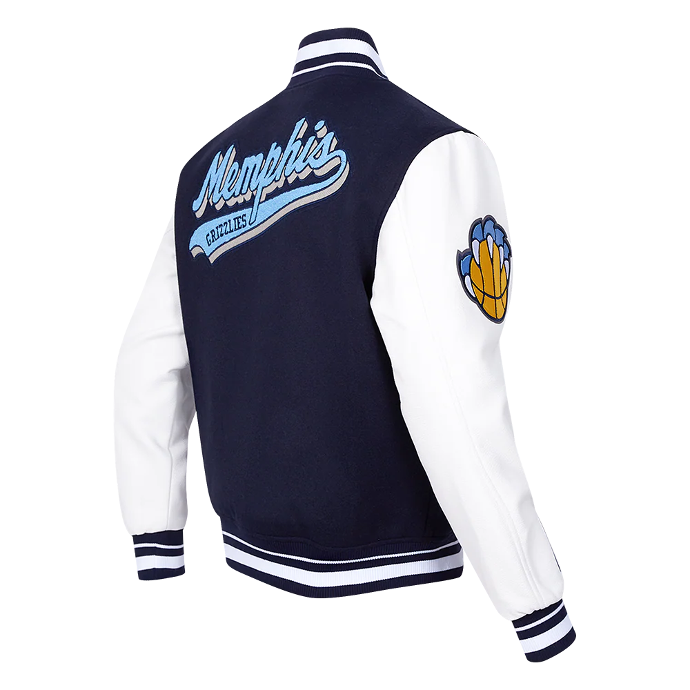 NBA MEMPHIS GRIZZLIES SCRIPT TAIL MEN'S RIB WOOL VARSITY JACKET (MIDNIGHT NAVY/WHITE) - Image 3