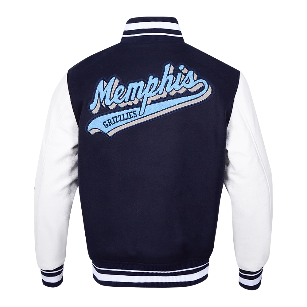 NBA MEMPHIS GRIZZLIES SCRIPT TAIL MEN'S RIB WOOL VARSITY JACKET (MIDNIGHT NAVY/WHITE) - Image 4