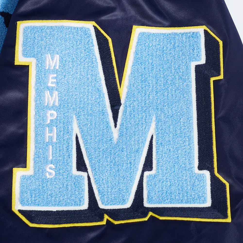 NBA MEMPHIS GRIZZLIES OLD ENGLISH MEN'S RIB SATIN JACKET (MIDNIGHT NAVY) - Image 8