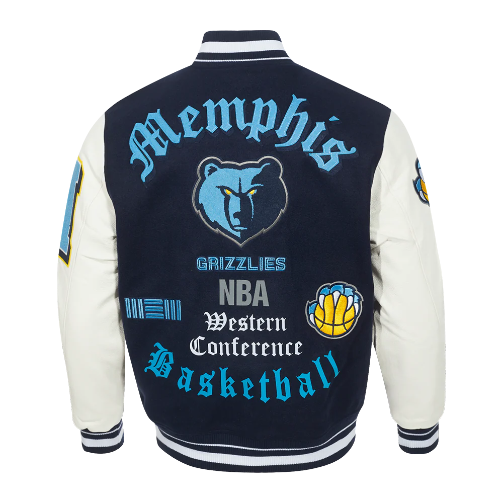 NBA MEMPHIS GRIZZLIES OLD ENGLISH MEN'S RIB WOOL VARSITY JACKET (MIDNIGHT NAVY/WHITE) - Image 3