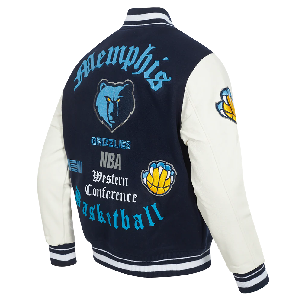 NBA MEMPHIS GRIZZLIES OLD ENGLISH MEN'S RIB WOOL VARSITY JACKET (MIDNIGHT NAVY/WHITE) - Image 4