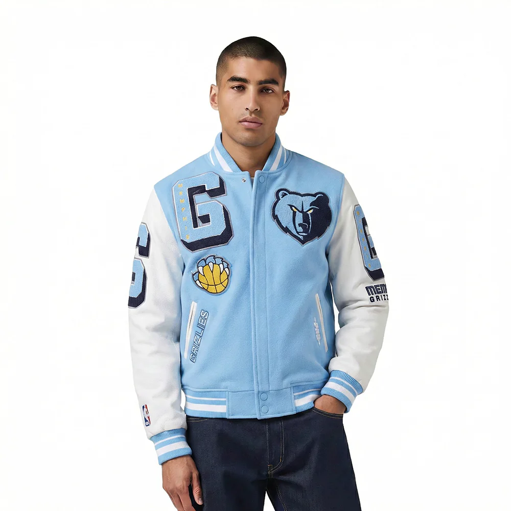 NBA MEMPHIS GRIZZLIES MASHUP MEN'S RIB WOOL VARSITY JACKET (UNIVERSITY BLUE/WHITE)