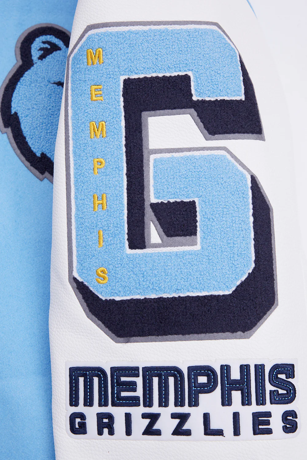 NBA MEMPHIS GRIZZLIES MASHUP MEN'S RIB WOOL VARSITY JACKET (UNIVERSITY BLUE/WHITE) - Image 16