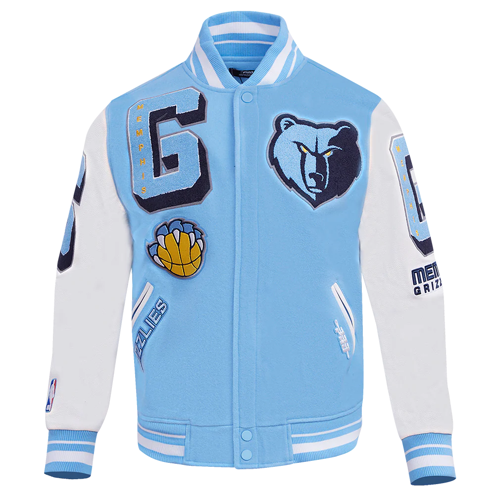 NBA MEMPHIS GRIZZLIES MASHUP MEN'S RIB WOOL VARSITY JACKET (UNIVERSITY BLUE/WHITE) - Image 3