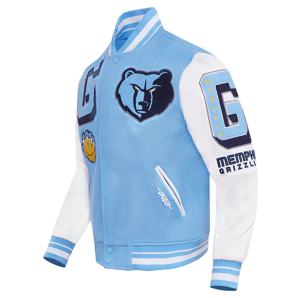 NBA MEMPHIS GRIZZLIES MASHUP MEN'S RIB WOOL VARSITY JACKET (UNIVERSITY BLUE/WHITE) - Image 6