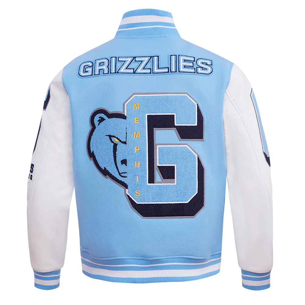 NBA MEMPHIS GRIZZLIES MASHUP MEN'S RIB WOOL VARSITY JACKET (UNIVERSITY BLUE/WHITE) - Image 7