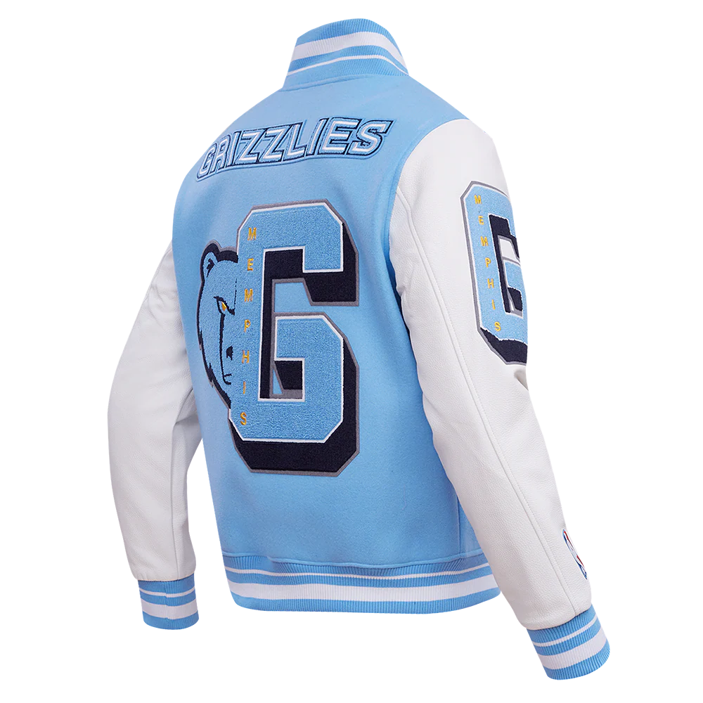 NBA MEMPHIS GRIZZLIES MASHUP MEN'S RIB WOOL VARSITY JACKET (UNIVERSITY BLUE/WHITE) - Image 8