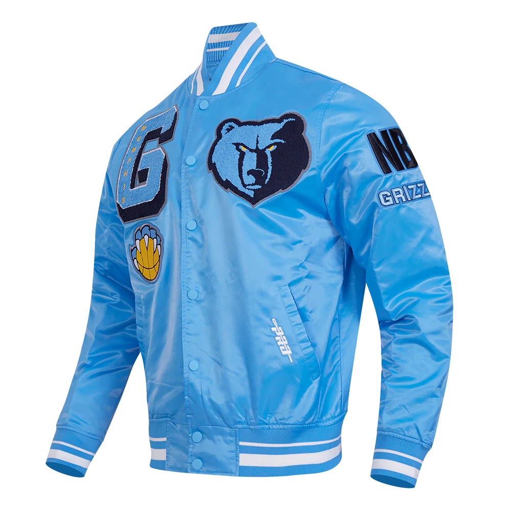 NBA MEMPHIS GRIZZLIES MASHUP MEN'S RIB SATIN JACKET (UNIVERSITY BLUE) - Image 2