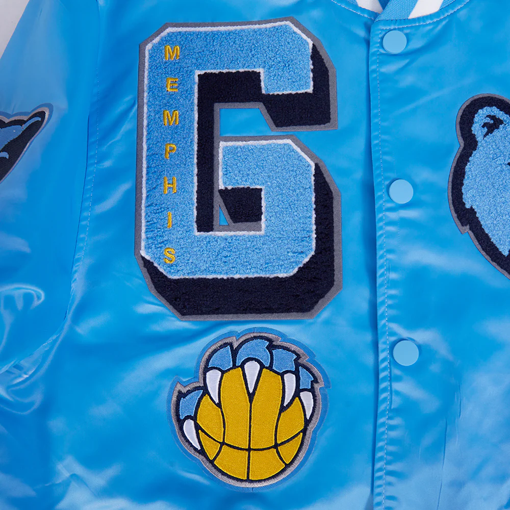 NBA MEMPHIS GRIZZLIES MASHUP MEN'S RIB SATIN JACKET (UNIVERSITY BLUE) - Image 8