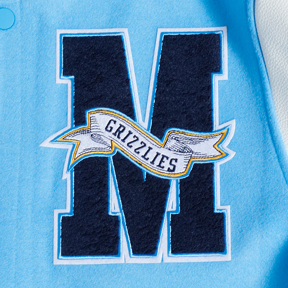 NBA MEMPHIS GRIZZLIES TEAM PENNANTS MEN'S RIB WOOL VARSITY JACKET (UNIVERSITY BLUE/WHITE) - Image 10