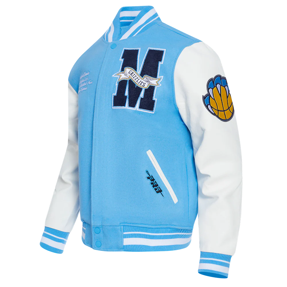 NBA MEMPHIS GRIZZLIES TEAM PENNANTS MEN'S RIB WOOL VARSITY JACKET (UNIVERSITY BLUE/WHITE) - Image 2