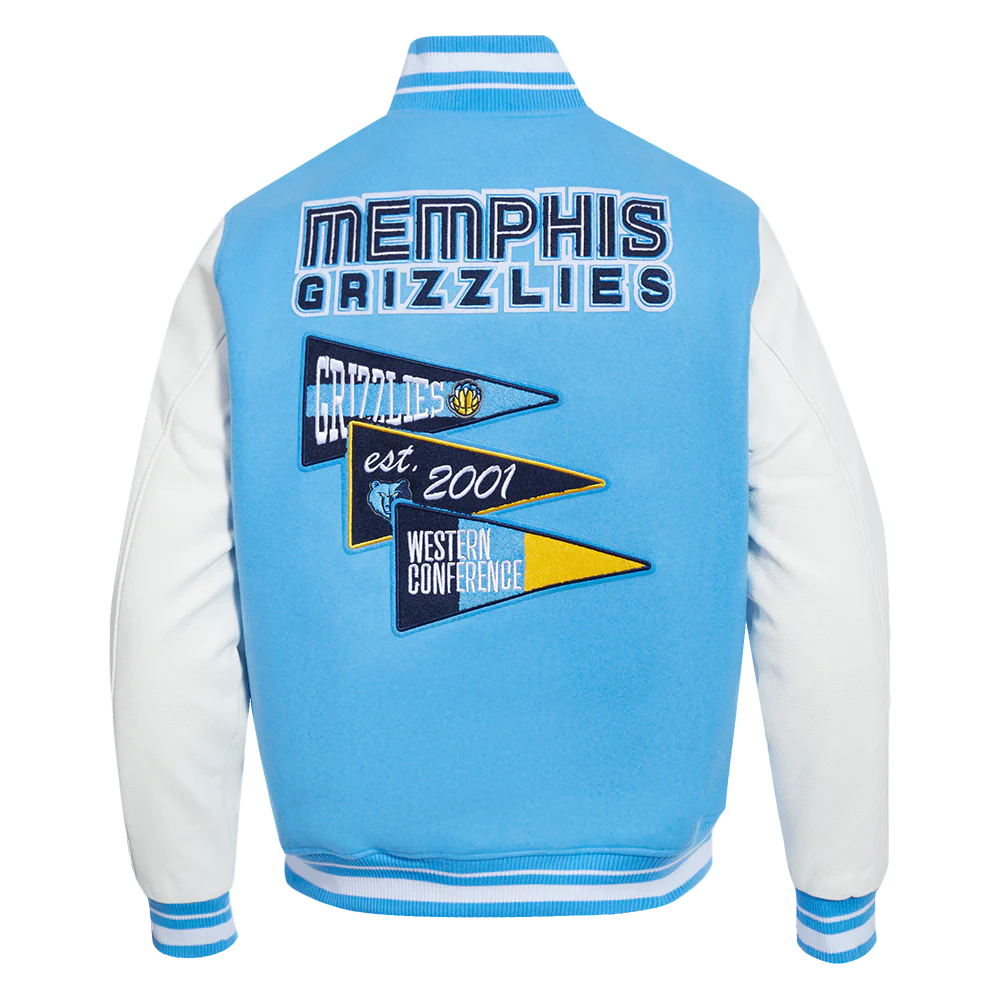 NBA MEMPHIS GRIZZLIES TEAM PENNANTS MEN'S RIB WOOL VARSITY JACKET (UNIVERSITY BLUE/WHITE) - Image 3