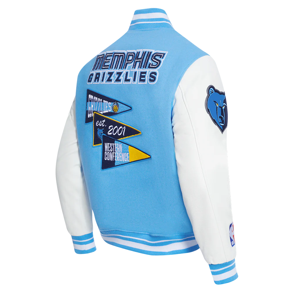 NBA MEMPHIS GRIZZLIES TEAM PENNANTS MEN'S RIB WOOL VARSITY JACKET (UNIVERSITY BLUE/WHITE) - Image 4