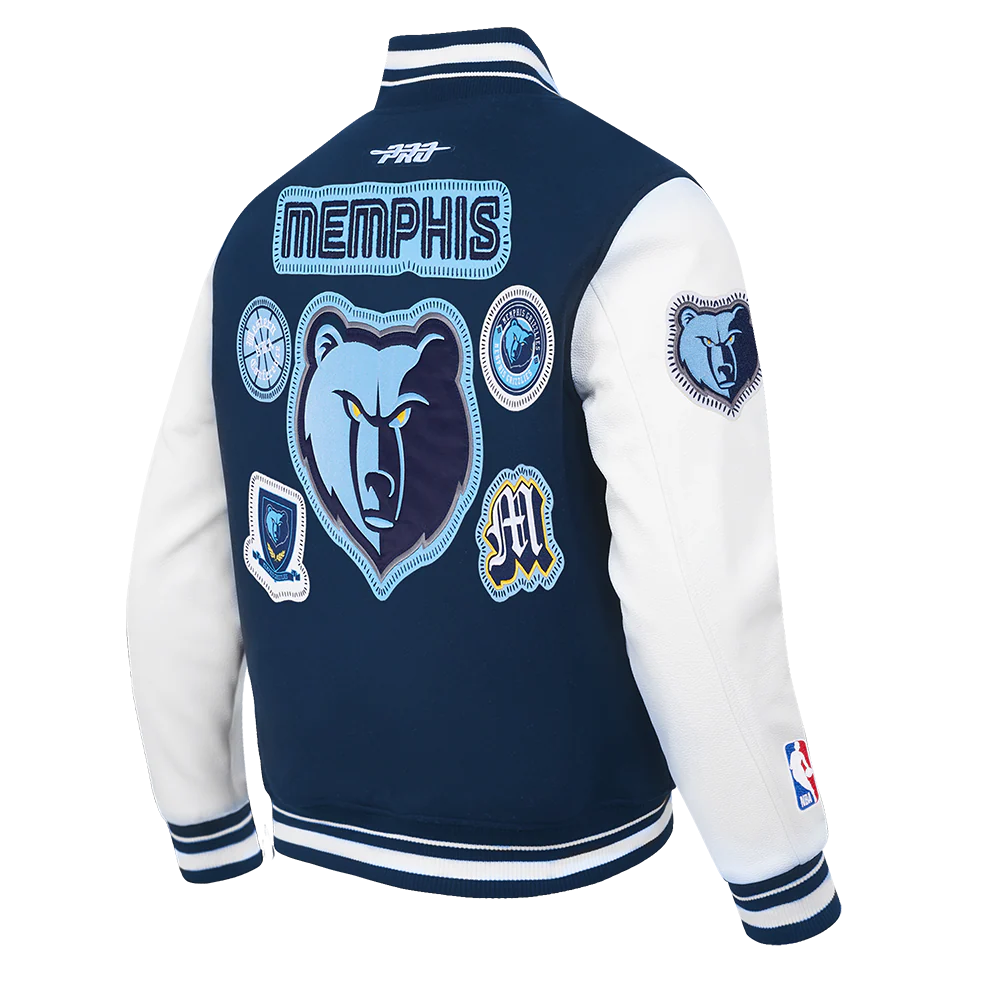 NBA MEMPHIS GRIZZLIES DIY PICK STITCH MEN'S RIB WOOL VARSITY JACKET (MIDNIGHT NAVY/WHITE) - Image 4