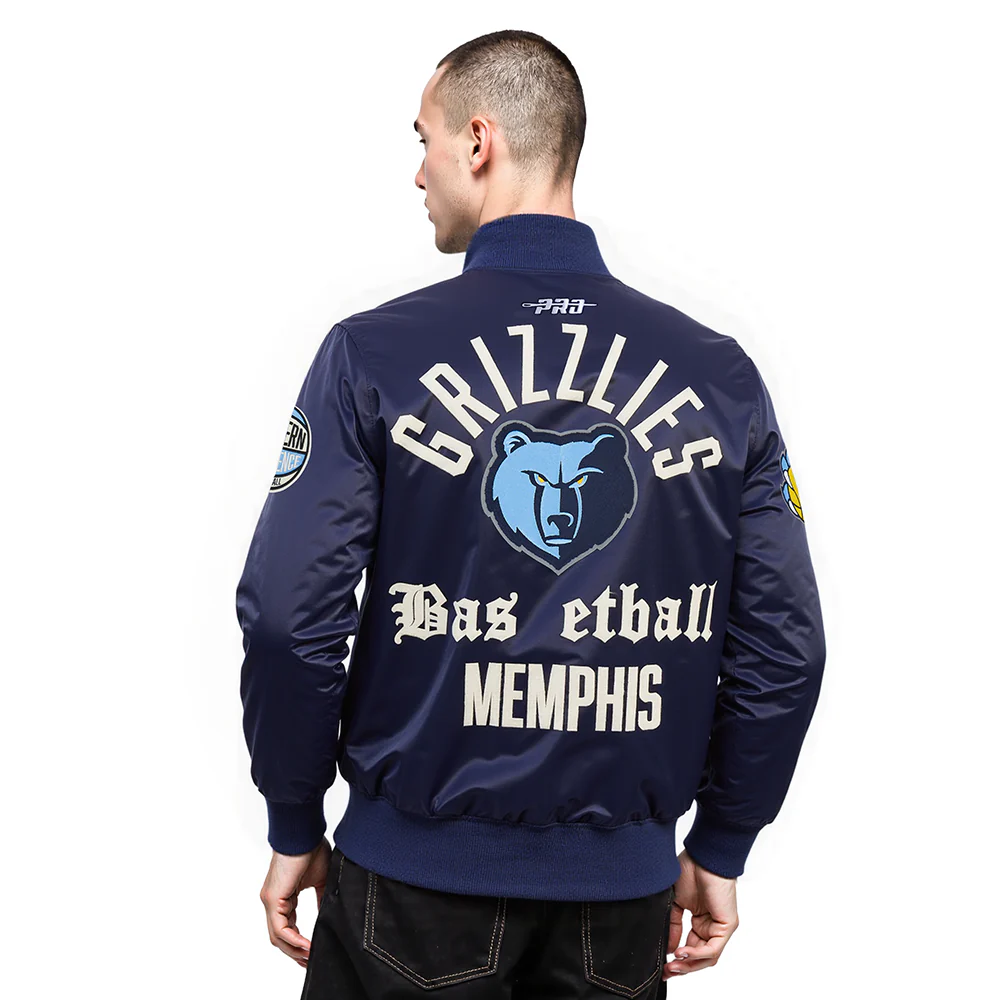 NBA MEMPHIS GRIZZLIES MODERN ORIGINALS MEN'S SATIN JACKET (NAVY) - Image 2